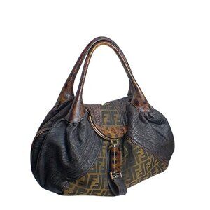 Fendi Zucca Nappa Nuvolata Vitello Tortuga Spy Bag Tobacco Brown Leather & Canva
